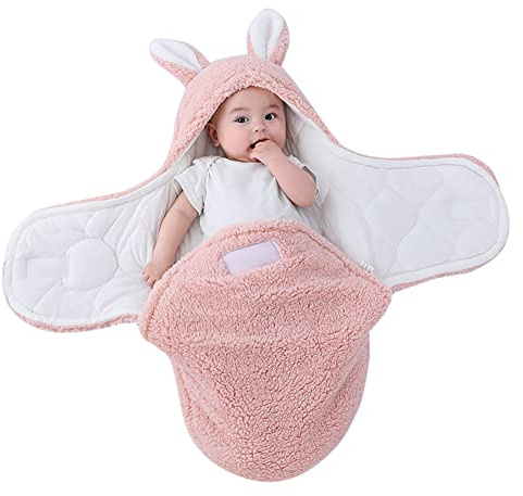 BakerMiche Wickeldecke Baby Warme Babydecke Plüsch Winter Kuscheldecke Neugeborene Weiche Schlafsack Kleinkind Pucksack Decke für Mädchen Junge Steppdecke Baby Dusche GeschenkRosa1-3 Monate