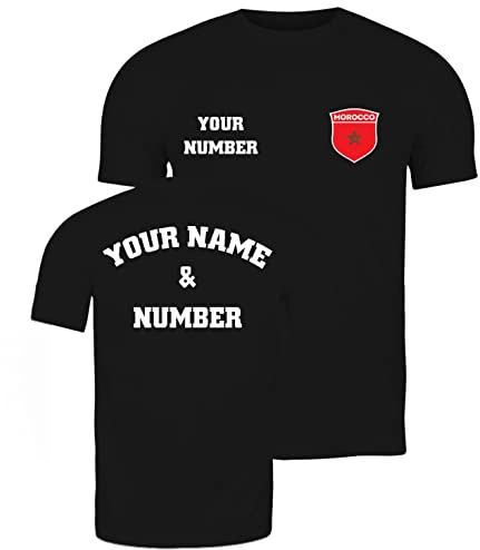 lepni.me Herren Marokko Fußball Shirt mit Ihrem Namen und Nummer | Marokkanische Flagge Abzeichen Personalisiertes Trikot Weltmeisterschaft 2022 (3XL Schwarz Mehrfarben)