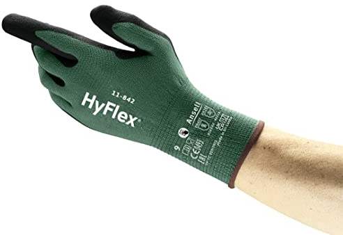 Ansell HyFlex 11-842 Professionelle Arbeitshandschuhe, Rutschfeste Nitril-Beschichtung, Industrie-Schutzhandschuhe für Mechanik und Werkstatt, Touchscreen, Schwarz, Größe XL (12 Paar)