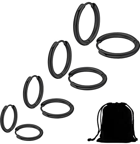 Clyhon Edelstahl Creolen Ohrringe für Damen und Herren - 8-14MM, Schwarz