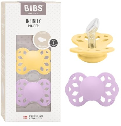 BIBS Infinity Ciuccio, 0-6 mesi, confezione da 2, Pale Butter/Violet Sky
