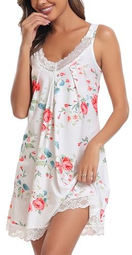 Lovasy Nuisette Sexy Femme en Dentelle Court Chemise de Nuit Babydoll Coton Grande Taille Sensuelle Bretelles Large Robe de Nuit Col en V sans Manches