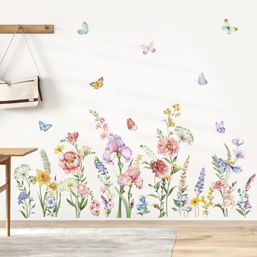 decalmile Wandsticker Garten Blumen Wandtattoo Schmetterlinge