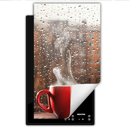 DarHaus Herdabdeckplatte 1 teilig 30x52 cm Küche Herdabdeckung Ceranfeld Herdabdeckplatten Anti Rutsch Matte Aufrollbar, Tropfen - Kaffee