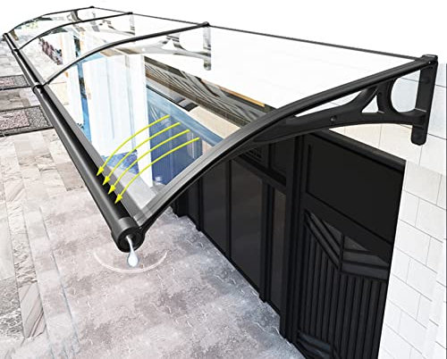 Türüberdachung für den Außenbereich, wasserdicht, extra große transparente Markise für Terrasseneingang, Vordertüren, Kellerfenster, Veranda, langlebiger Regenschutz aus Metall/PC-Abschirmbl