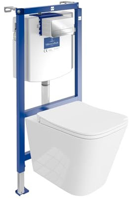 Lavita ViConnect H112 Vorwandelement Unterputz WC mit Bedienplatte + Wand Hänge Tiefspül WC Maio Weiß Spülrandlos + WC Sitz Komplettset Unterputz Spülkasten Toilette Komplett Sett WC