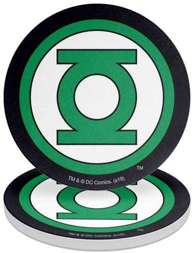 Green Lantern Logo Round Ceramic Coasters, Set of 2, 3.9 Ceramic Stone & Cork Base, Drink Coaster for Tabletop Protection