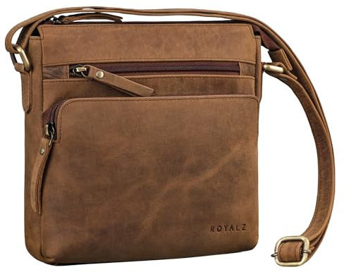 ROYALZ Michigan Kleine Echtleder Umhängetasche Damen - Vintage Leder Handtasche für Frauen - Ledertasche klein perfekt als Ausgehtasche Freizeittasche City Freizeit;Farbe:Schwarz