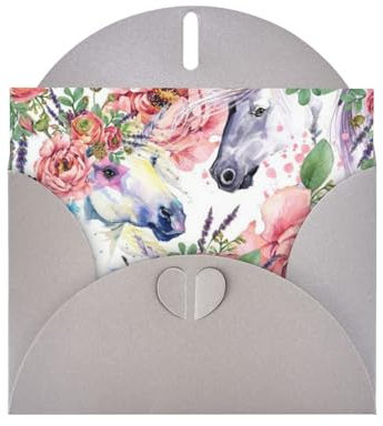 Grußkarten, Karten mit Umschlägen Urlaubskarten Dankeskarten Geburtstagskarte,Aquarell Pferd Rosen Blumen