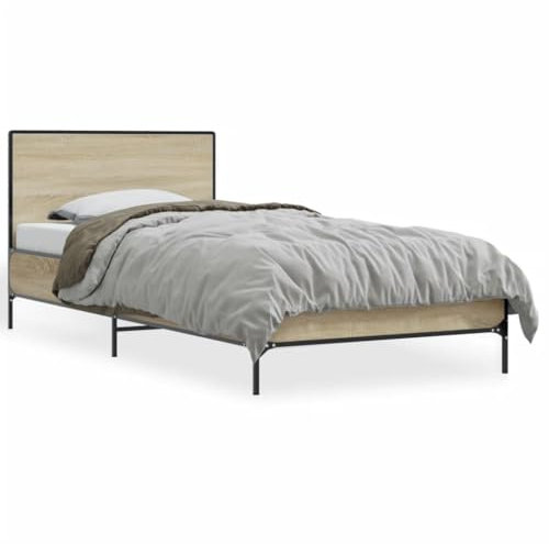 ShGaxin Bettgestell Sonoma-Eiche 90x200 cm Holzwerkstoff und Metall, Bett, Jugendbett, Schlafzimmer Bett, Bed Frame - 845518