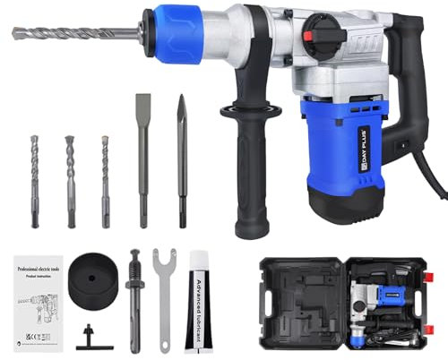 Hammer Drill, 1800W Electic Corded Impact Drill, SDS Plus 3-in-1 Functions Rotary Hammer Drill - Drilling/Pneumatic Impact Drilling/Chiselling, 4.0 Joule Impact Force, Hard Storage Case
