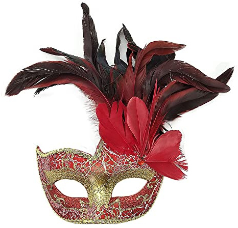 JIAHG Masque de Plumes Halloween Carnaval Femme Masque Vénitien de Bal Masqué Cocktail Mascarade Demi-visage Masque à Paillettes de Luxe Déguisement Opéra Drame Festival