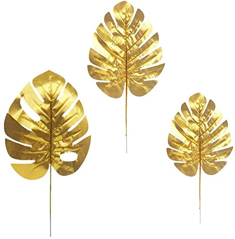 PPcdfre 30 plantas artificiales, hojas de palma, hojas tropicales doradas, decoración de hojas de tortuga, hojas de palmera de Monstera, hojas artificiales