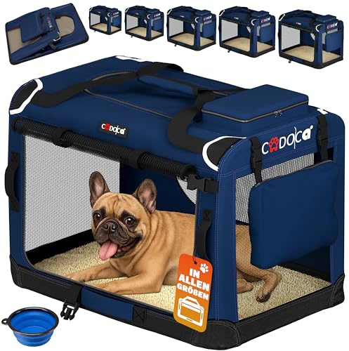 CADOCA® Hundebox faltbar Transportbox M 60x42x44cm robust atmungsaktiv Transporttasche Auto Rückbank Haustiertransportbox Hundetragetasche Navyblau