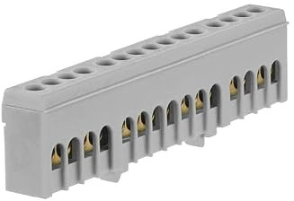 Bornier de phase isolé gris 15 bornes pour câble de 1,5 à 16mm² - rail DIN - MOREK