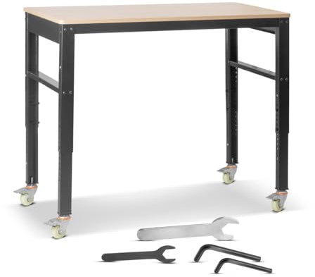 STAHLWERK Banchetto da Lavoro con Ruote, 120 x 60 cm, Altezza Regolabile 92-104 cm, Portata 365 kg, Banco da Lavoro Mobile
