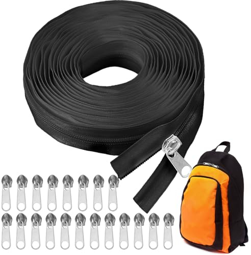 5mm Endlosreißverschluss Nylon mit Zipper,Schwarz,10m Lang | für Bettwaesche Kleidung Tasche, Meterware, stabil, langlebig