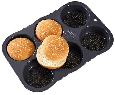 Padella per hamburger – Stampo antiaderente per panini in silicone con 4/6 cavità per muffin | Stampo per pane, riutilizzabile, antiaderente, flessibile, per muffin