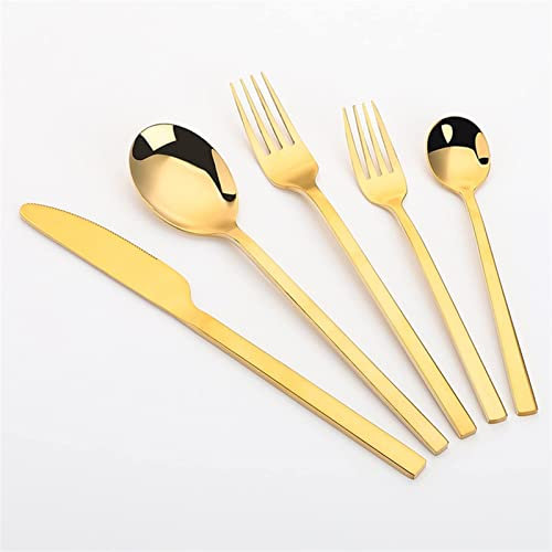 CURZLERH Besteck-Sets Golden Western Besteck-Set 4-teilig Spiegel-Stil Messer Gabel Teelöffel Gold Geschirr Edelstahl Geschirr-Sets Edelstahl