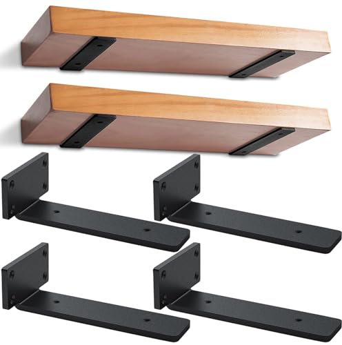 4 Stücke Regalhalterung Regalträger 20cm, Schwerlast Schwimmende Regalhalterungen, Industrielle Regal Wandhalterung, für die Wandmontage, Tragkraft 70 KG (Schwarz )