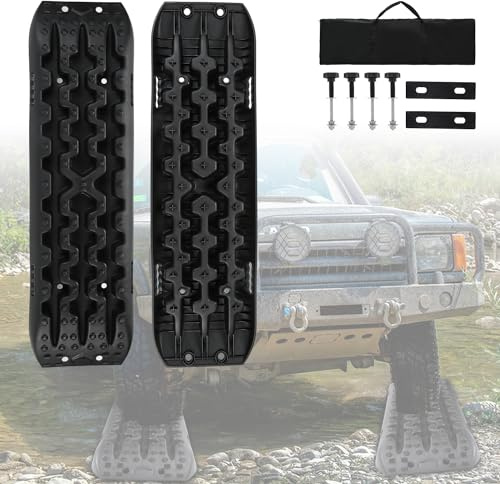 Vkechh 2 Stücke Sandbleche Anfahrhilfe Wohnmobil,Traction Mats, Schlamm Schnee Sand Recovery Board Offroad Tracks Traktionsmatte,mit Aufbewahrungstasche und Installationstool