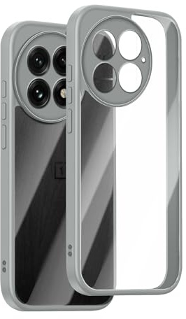 KeHowy Cover per OnePlus 13 5G, Antiurto Cellulare Paraurti Custodia, Solida Colore Opaco Silicone TPU Telaio, [Protezione Della Fotocamera] Anti-Graffio PC Retro Trasparente per OnePlus 13 5G-Grigio