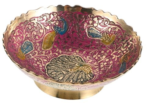 TOPPERFUN Bandeja De Fruta De Cobre Frutero Ornamental Cuenco Para Servir Diseño Vintage Vajilla Para Cocina Decoración De Entrada Ofrenda De Plato De Buda Tallado De Pavo Real