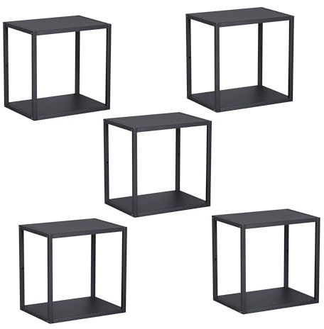 [en.casa] Wandregal 5er Set Nostened Hängeregal quadratisch 28 x 28 x 20 cm Wohnzimmer Schweberegal Metall Schwarz