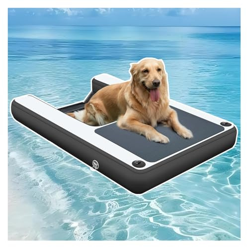 Wasser Hundekletterleiter Für Pool, Aufblasbare & Wiederverwendbare Hund Boot Rampe Mit EVA Anti-Rutsch-Pad & 3D Schritte & Pumpe, Tragbare Faltbare Planke Für Welpen 1.5m, Last 105kg(Black,Piece of 1