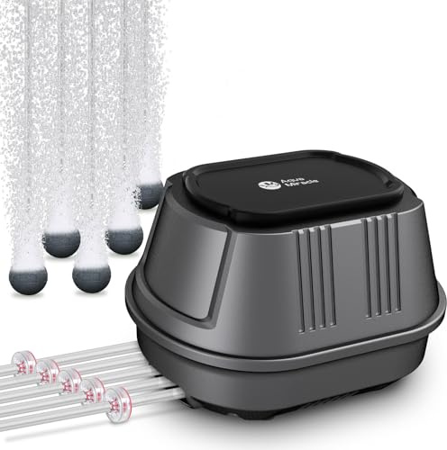 AquaMiracle Aquarium Air Pump with 5-Outlet, Super Quiet Powerful Fish Tank Air Pump with Double-Layer Sound Insulation, Adjustable Pond Aerator Pump, High Efficiency Oxygen Supply for Aquariums
