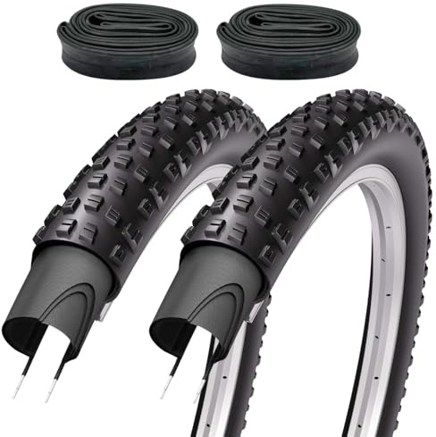 F24Tyre 2er Set Fahrradreifen 27,5x2,10 Zoll 54-584 wählbar mit Schläuchen | Autoventil Fahrradventil Französisches Ventil – Mountainbike MTB Offroad Schwarz