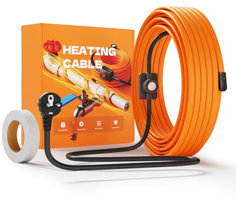 Heizkabel mit Thermostat, 230V Selbstregulierendes Heizband Frostschutz, Heizdraht IP65 Wasserdicht Zum Schutz von Wasserleitungen, Dachrinnen und Weidetränken, 2 m Orange