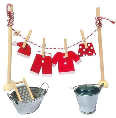 14 Stück Wichtel Zubehör, Miniatur Wäscheständer Set | Wichtel Zubehör Wäscheständer Set,Puppenhaus Möbel,für Wichteltür Weihnachten Deko,Miniatur Garten Deko
