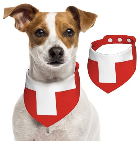 Hundehalstücher aus Baumwolle mit Schweizer Flagge, waschbar, Baumwoll-Taschentuch, Dreieckstuch für kleine, mittelgroße und große Hunde, Katzen, Schwarz
