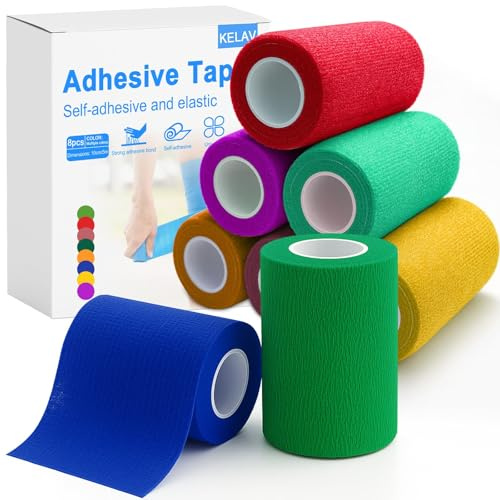 Selbstklebender Verband, 8 Rollen Haftbandage Fixierbinde Selbstklebend Selbsthaftender Verband Elastische Binde, Verbandsmaterial für Sport Muskeln und Gelenke Handgelenk(7,5 CM x 4,5 M) (Schwarz)