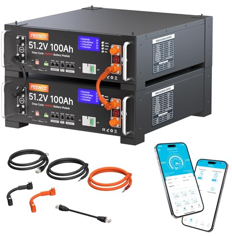 FEENCE 48V 200Ah LiFePO4 Lithium Batterie Unterstützt die Kommunikation mit 48V Niederspannungs Wechselrichtern, 10,24KWh 48V Lithiumbatterie für Solaranlage, Photovoltaikanlage, Energiespeicher