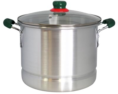 IMUSA 12Qt Aluminum Tamale Steamer Pot with Mexican Map Knob – Large Stock Pot with Steamer Insert, Green Handles & Glass Lid for Tamales, Seafood, Vegetables & Hispanic Recipes