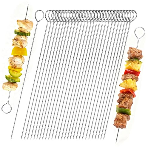 30 brochetas de acero inoxidable para brochetas de acero inoxidable, 20 cm, para parrilla, pinchos de metal para pollo, barbacoas, pinchos reutilizables y duraderos para barbacoa, carne, barbacoa