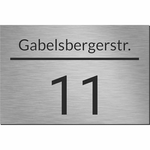 Kiwistar UG - Schilder selbst gestalten - Hausnummernschild personalisiert aus Aluverbundplatte Design 5 - ab DIN A6 - Klingelschild - UV-beständig - Briefkastenschild mit Nummer, Name & Straße