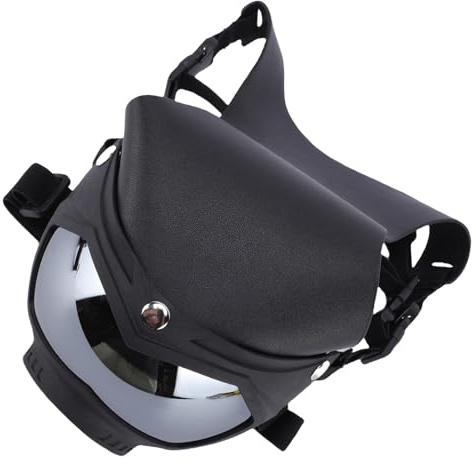 Jiawu Hundsolglasögon Vindtät Lättviktsdesign för Utomhusåkning Dammtäta Hundglasögon med Hatt för Promenader, Vandring, PC-material (Svart ram silver lins)