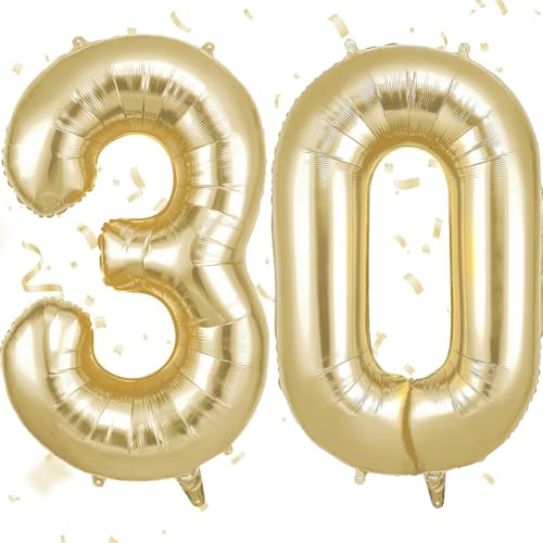 OFFCUP Zahlen Luftballon 30 Geburtstag Gold Creme, Folienballon Zahl 30, 40 Zoll Helium Ballons Riesen 101cm Geburtstag Mädchen Junge PartyDeko Ballon Zahl Deko zum Jubiläum Neujahr Hochzeit