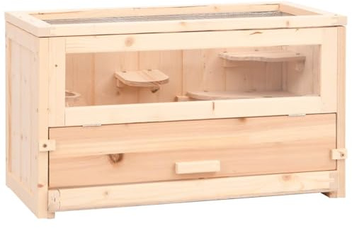 Cage pour Hamster, Maison Hamster Rongeur Habitat pour Gerbille Souris Petit Animal 60x30x35 cm Bois Massif de Sapin