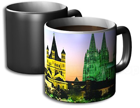 liloma Zauber-Becher Köln bei Nacht mit Thermoreffekt, der Kaffeebecher, der sich verwandelt, schwarz, 1 Stück
