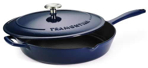 Tramontina Bestow Enameled Cast Iron Skillet with Lid, 12-inch Frying Pan, Blue