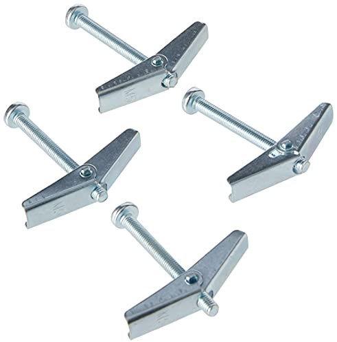 Merriway BH02495 (4 Pcs) Wing Spring Toggle with Machine Screw for Plasterboard Hollow Walls & Doors, M5 x 50mm (3/16 inch x 2 inch) - Pack of 4 Pieces, Silver
