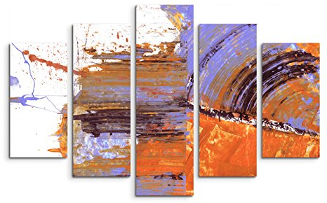 Paul Sinus Art 5 teiliges Wandbild auf Leinwand (Gesamt: H: 100cm B: 160cm) Keilrahmenbild Canvas Fotodruck Leinwandbild Leinwanddruck Kunstdruck Wandbild weiß gelb lila gemalt Striche