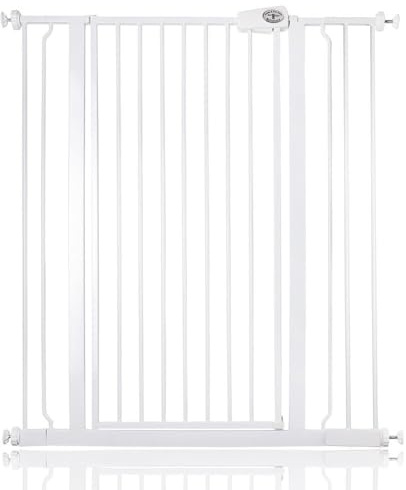 Bettacare Extra Hohes Sicherheitsgitter für Kinder und Hunde, 94.3cm - 101.9cm, Weiß, Extra Hohes Babygitter von 104cm Höhe, Druckmontage-Sicherheitsgitter für Treppen
