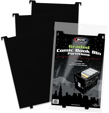 BCW Lot de 3 cloisons graduées pour poubelle de bande dessinée – Noir, organiseur exclusif pour bacs de bandes dessinées courtes et longues | Séparateurs crantés, à onglets et soutenant la structure |