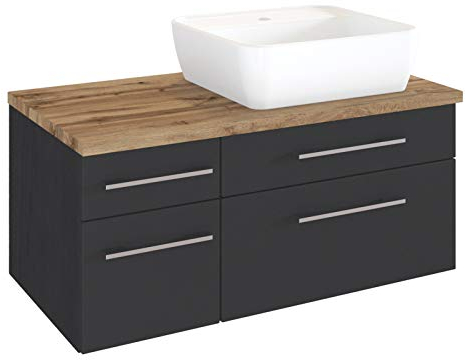 Waschtisch Handwaschplatz Waschbeckenschrank Waschplatz Badmöbel Davos IV Graphit/Grau-Matt