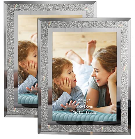 Calenzana 5x7 Picture Frame Sparkle Glass Photo Frames for Tabletop, Set of 2